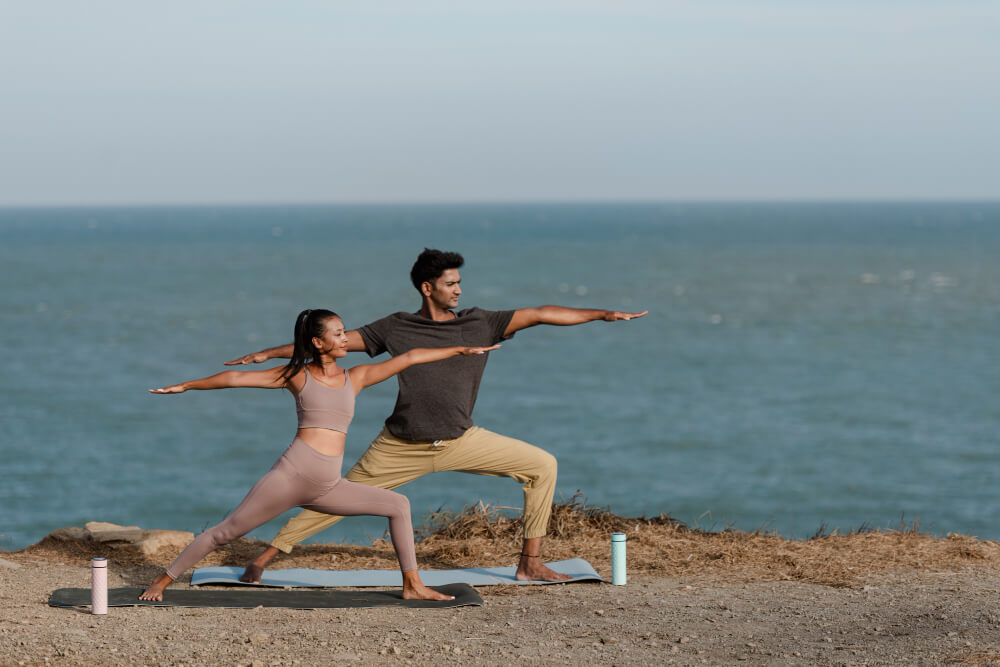 summer couple yoga