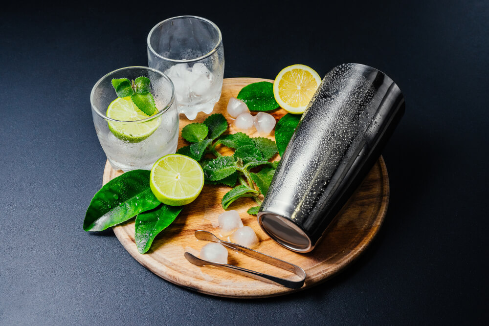 cocktail-making-mint-lime-lemon-ice-ingredients-winter drink recipes