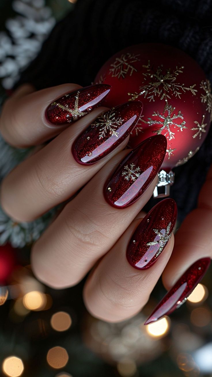 Burgundy Christmas Nails