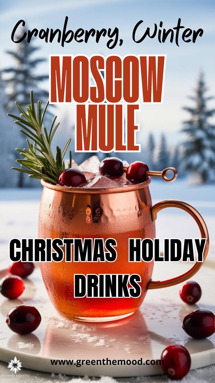 Cranberry Winter Moscow Mule -Best easy Christmas cocktails recipes that will bring holiday cheer!