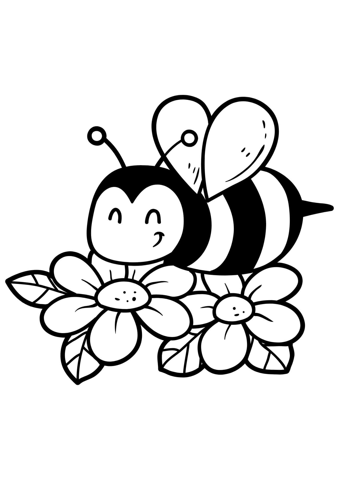 Bee with flowers coloring page