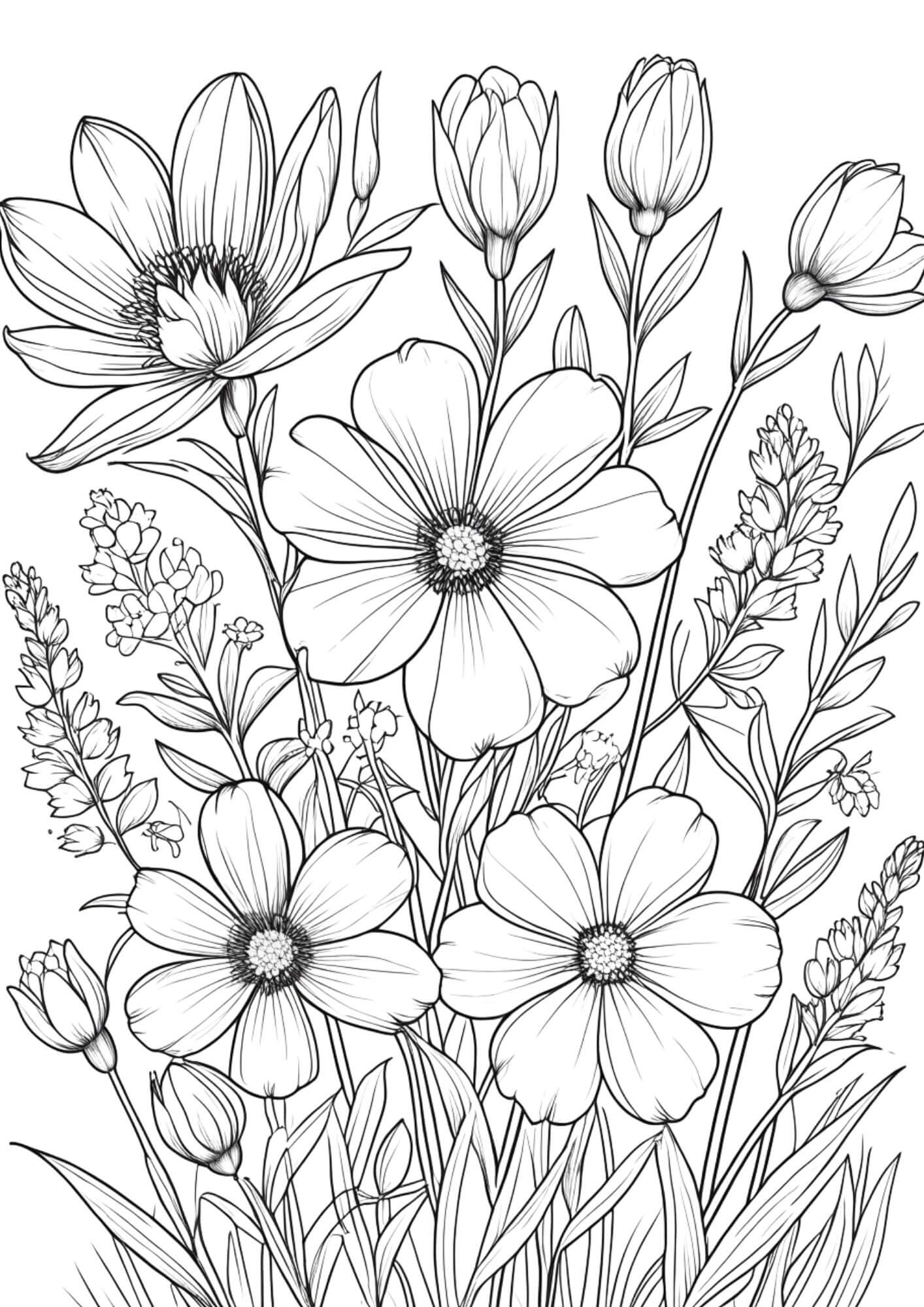 Blooming flower garden coloring page