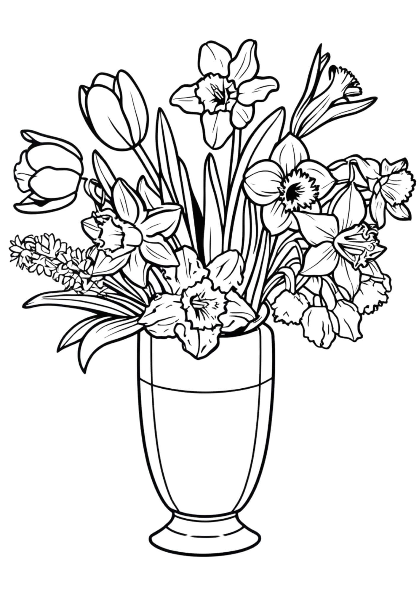 Bloomins Spring Flowers in Vase coloring page