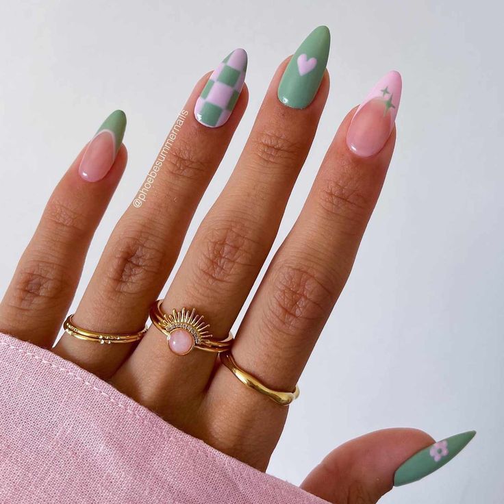 Mint Green Nail Designs for Almond Nails