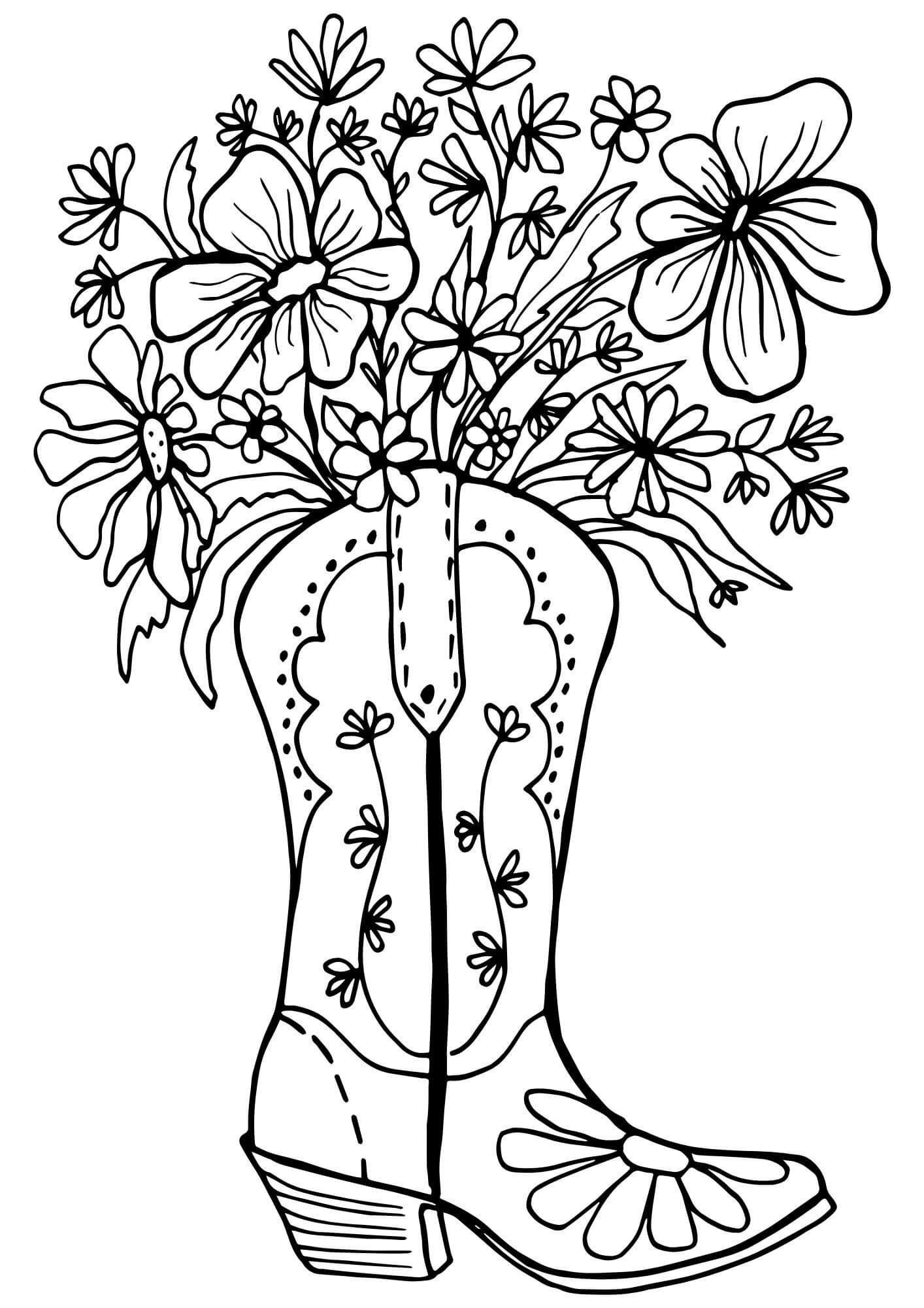 Wild flowers in a boot coloring book page