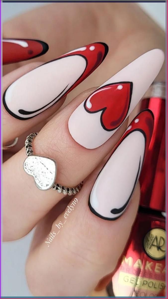 cartoon style valentines day nails