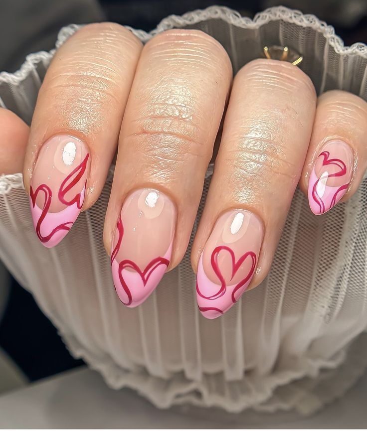 line art heart nails