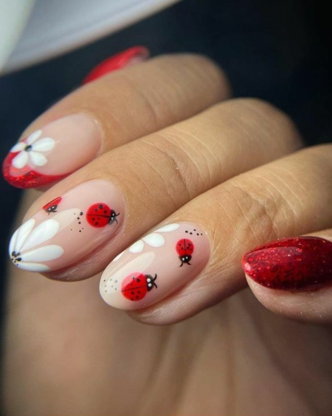 Cute and Playful Ladybug spring nails