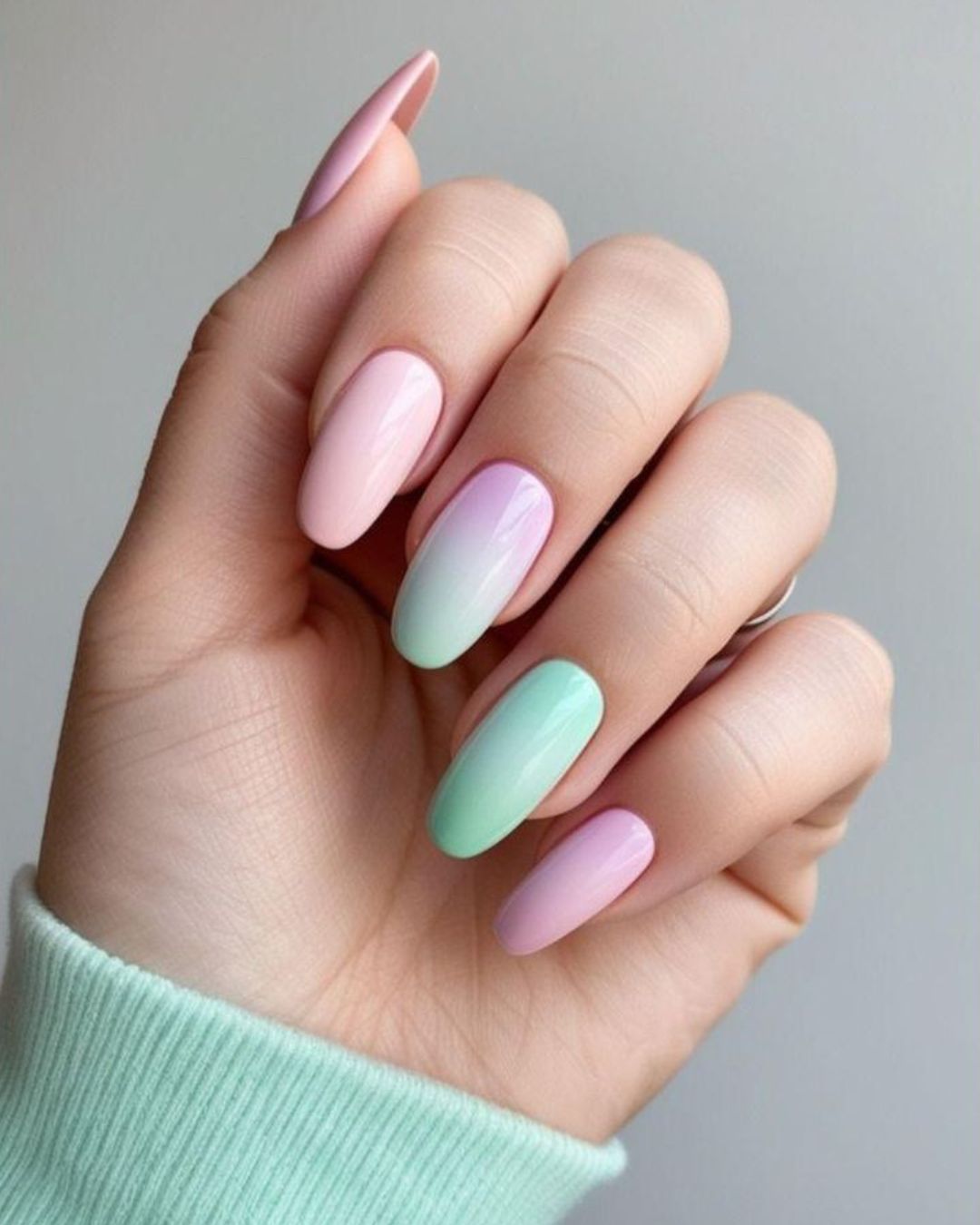 Pastel colors on almond nails for spring